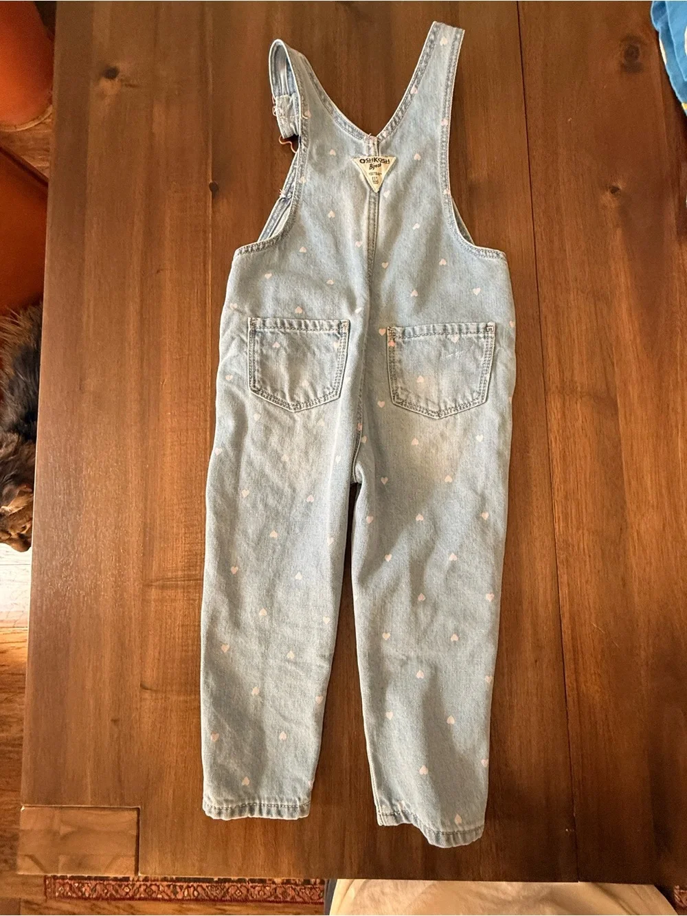 OshKosh B'gosh Light Blue Denim Heart Pocket Overalls with Pink Accents